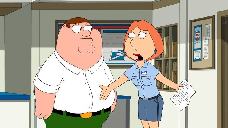 Als Lois (r.) einen Nebenjob im Postamt annimmt, findet sie eine Kiste mit nie zugestellten Briefen. Auch von Peter (l.) ist einer für eine Frau namens Gretchen Mercer darunter. Doch was hat dieser zu bedeuten? – Bild: Fox and its related entities