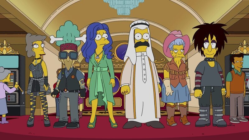 Um nicht aufzufliegen, bleibt Marges (3.v.l.) Kirchengruppe nur eine Möglichkeit: Verkleidungen … – Bild: Twentieth Century Fox Film Corporation