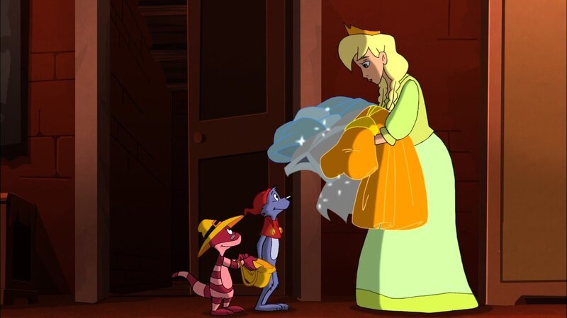 Prinzessin Emily zeigt die drei besonderen Kleider Yoyo und Doc Croc – Bild: NDR/​Greenlight Media AG