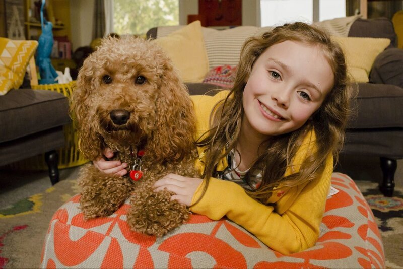 Evi (Thaliya Lowles) ist glücklich, dass Wuffel den Job als Katzensitter bekommen hat. – Bild: ZDF/​Darrall MacQueen