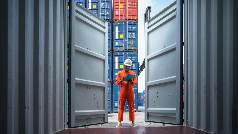 Der Mann steht vor der Tür des Hangars. – Bild: Discovery, Inc. or its subsidiaries and affiliates