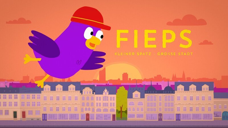 Jeden Abend begleitet der kleine Spatz Fieps seine Eltern auf ihrem Abendflug. Auf seinen kleinen Ausflügen erlebt er viele Abenteuer in der Großstadt, die langsam zur Ruhe kommt. – Bild: rbb/​mdr/​bigchild