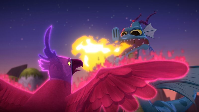 Der Phönix wird von einem Drachen angegriffen. – Bild: KiKA/​Flying Bark Productions Pty Ltd.