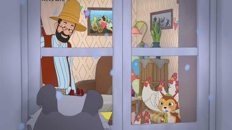 Gerade als der erste Gang des Festessens aufgetragen worden ist, klopft der hungrige Dachs ans Fenster. – Bild: Edel Germany GmbH /​ ZDF