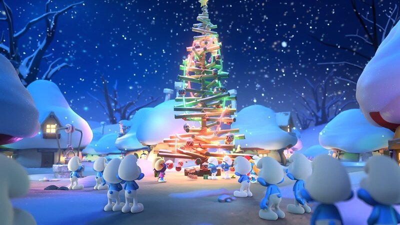 Der Weihnachtsabend ist gekommen und die Schlümpfe warten ungeduldig auf die Bescherung. – Bild: KiKA/​Peyo Productions, Dupuis Édition & Audiovisuell 2020