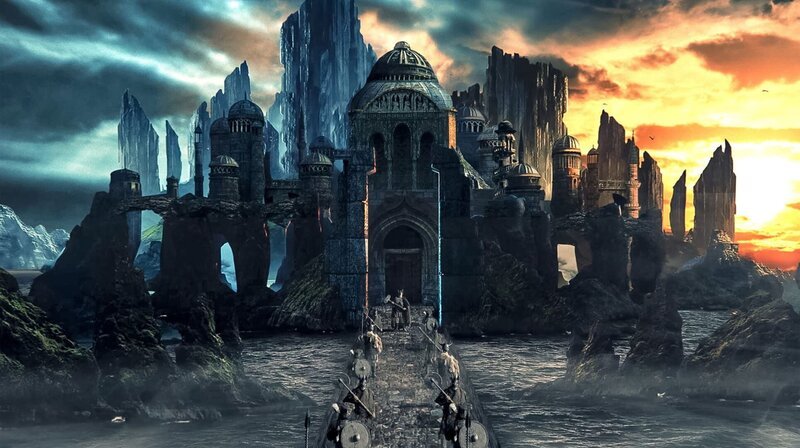 Asgard, der Wohnort der Asen. Die Götter Thor, Odin und Co. erobern mit den Angelsachsen den Nordseeraum. – Bild: phoenix/​ZDF/​Stein-Film
