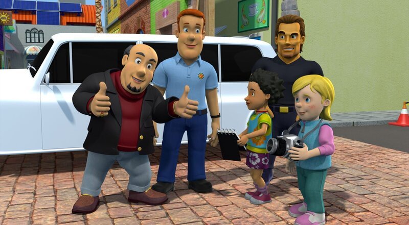 Sam soll im nächsten Film von Don Sledgehammer die Hauptrolle übernehmen. Dazu reist eine Filmcrew aus Hollywood nach Pontypandy. – Bild: KiKA/Prism Art & Design Limited Sam soll im nächsten Film von Don Sledgehammer die Hauptrolle übernehmen. Dazu reist eine Filmcrew aus Hollywood nach Pontypandy. – Bild: KiKA/Prism Art & Design Limited