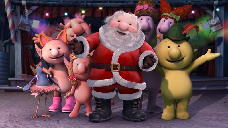 Der Weihnachtsmann singt fröhlich mit Pootle und seinen Freunden ein Weihnachtslied. – Bild: KiKA/​Snapper Productions/​Q Pootle 5 LTD