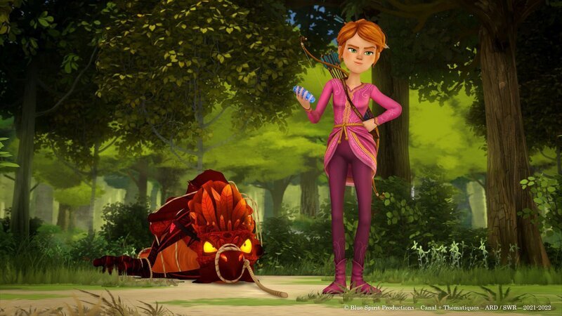 Eine Feuerschlange ist für Prinzessin Guinevere kein Hindernis. – Bild: SWR/​Blue Spirit Productions/​Canal+ Thématiques
