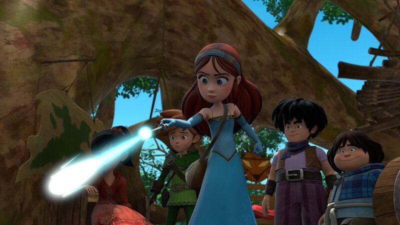 Marian (3.v.re.) versucht wiederholt einen Zauber zu sprechen, damit Derke ein Drache bleibt. Aber das geht schief. – Bild: ZDF/​Method Animation 2021/​ZDF Studios/​KidsMe