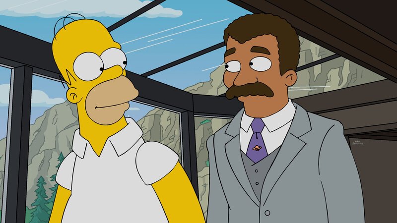 Sind sich einig, dass sie dem skrupellosen Vorhaben von Mr. Burns ein Ende machen müssen: Homer (l.) und Neil deGrasse Tyson (r.) … – Bild: Fox and its related entities.
