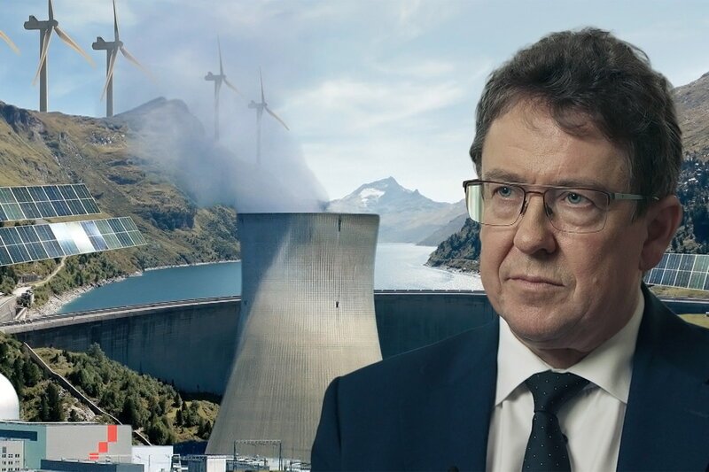 Zurück zum Atomstrom? – Bundesrat Rösti und die Energiepolitik Energieminister Albert Rösti will, dass der Schweiz in Zukunft alle technischen Optionen zur Verfügung stehen – auch Atomkraft. Bildmontage – Bild: SRF