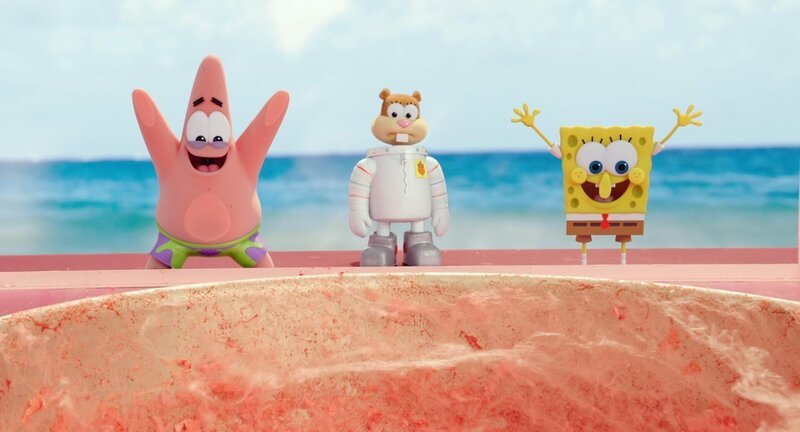 Left to right: Patrick Star, Sandy Cheeks, and SpongeBob SquarePants in THE SPONGEBOB MOVIE: SPONGE OUT OF WATER, from Paramount Pictures and Nickelodeon Movies. SB2-FF-069 – Bild: (2016) Paramount Pictures and Viacom International Inc. All Rights Reserved. SPONGEBOB SQUAREPANTS is the trademark of Viacom International Inc. Lizenzbild frei