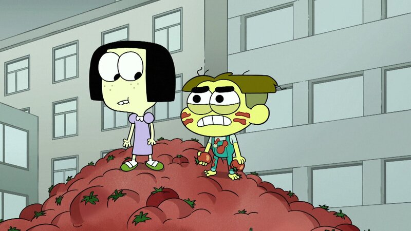 „Disneys Big City Greens“, „Cricket fällt aus /​ Tomatenschlacht.“ Cricket fällt aus Weil Cricket erkrankt, kann er seinen vielfältigen Verpflichtungen nicht nachkommen. Seine Familie muss für ihn einspringen. Seinem Sohn zuliebe ist Papa Bill sogar bereit, ein großes Risiko einzugehen. Tomatenschlacht Die Greens verkaufen selbst angebaute Tomaten am Wochenmarkt, als plötzlich Supermarkt-Betreiber Chip Pfeifer auftaucht und ihnen Konkurrenz macht. Von Pfeier aufs Äußerste gereizt, entbrennt ein schonungsloses Kräftemessen zwischen den beiden Händlern, das alsbald völlig aus dem Ruder läuft. – Bild: Disney+