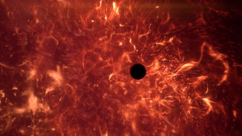 Mit zunehmendem Alter wird sich die Sonne ausdehnen. Sie wird dann so groß sein, dass ihre glühende Oberfläche möglicherweise die Erde berührt. – Bild: ZDF und Lola Post Production