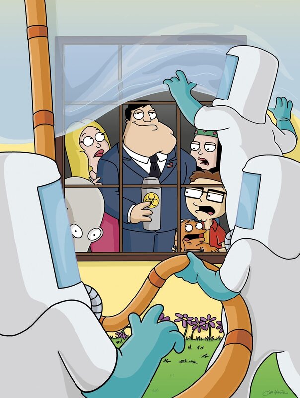 Nachdem Stan (Mi.) aus Versehen einige Behälter verwechselt und anstatt seiner Suppe hochgiftige Stoffe konsumiert hat, wird das Haus der Smith’ unter Quarantäne gestellt. – Bild: Twentieth Century Fox Film Corporation