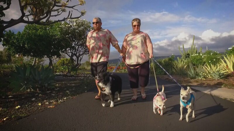 Mike und Abbi sind um die ganze Welt gereist um einen schönen Ort zu finden, wo sie leben möchten. Auf Big Island haben sie für sich und ihre Hunde das Paradies gefunden. Sie suchen nach einem Haus mit offenem Grundriss und einem Garten für ihre Vierbeiner. – Bild: HGTV