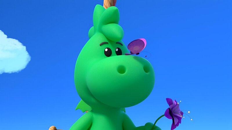 Der Schmetterling tanzt Grisu bei seiner Mission buchstäblich auf der Nase herum. – Bild: ZDF/​2023 MONDO TV Group/​Pagot/​Calidra/​T2T/​ZDFS