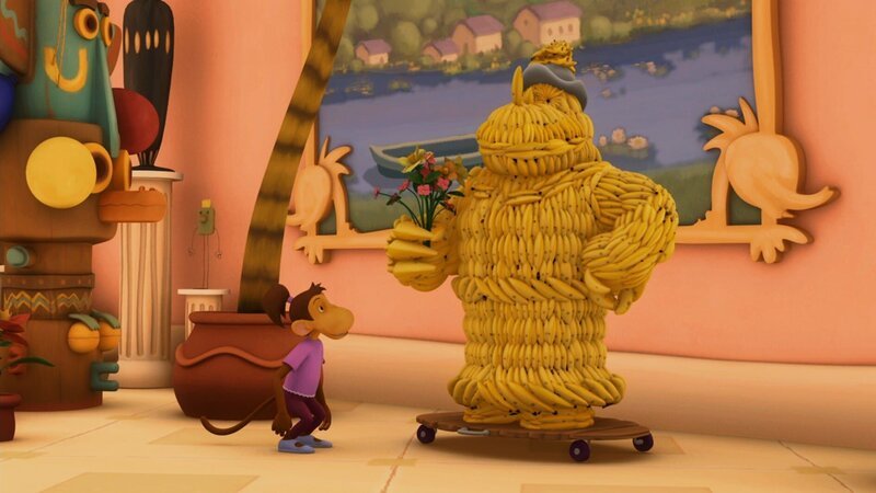 Badou hat für Lady Rataxes eine Geburtstags-Skulptur aus Bananen gebaut – Bild: KiKA/​Nelvana Limited/​TeamTO/​YTV Productions