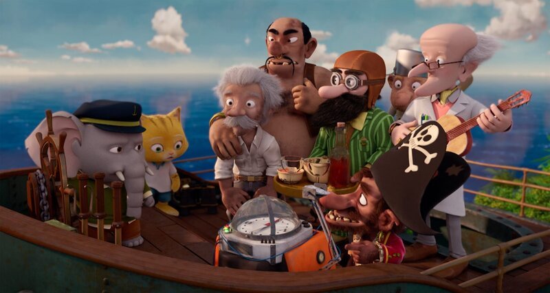 Mit ihren neuen Freunden, den Piraten und Odysseus Karlsen, versuchen Sebastian, Mitcho und Professor Glykose Bürgermeister JB rechtzeitig nach Sonnenstadt zurückzubringen. – Bild: KiKA/Nordisk Film Production Mit ihren neuen Freunden, den Piraten und Odysseus Karlsen, versuchen Sebastian, Mitcho und Professor Glykose Bürgermeister JB rechtzeitig nach Sonnenstadt zurückzubringen. – Bild: KiKA/Nordisk Film Production