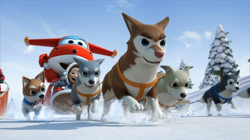 Jett und Enok fahren gemeinsam beim Schlittenhunderennen mit. – Bild: KiKA/​FunnyFlux/​QianQi/​EBS/​CJ E&M