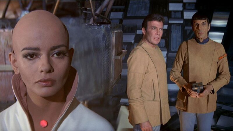 on the left Ilia (Persis Khambatta), on the right Captain Kirk (William Shatner) and Spock (Leonard Nimoy) – Bild: Film 1 Premiere