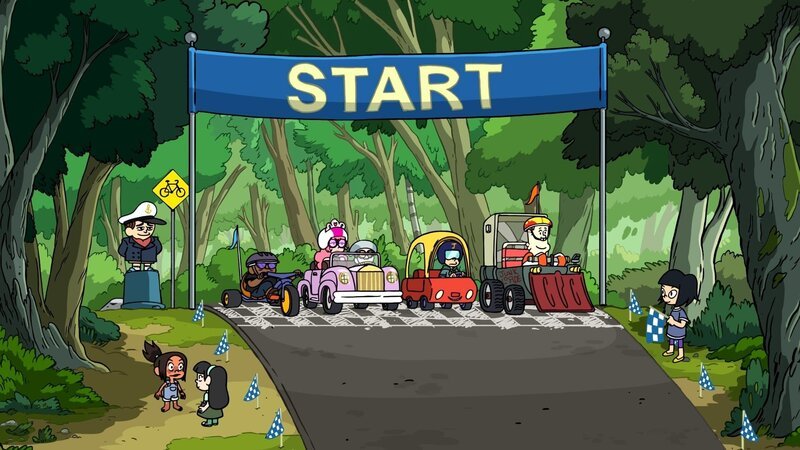 Cannonball (hinter, 2.v.l.), Eliza (hinter, 3.v.l.), George (hinter, m.), Jason (3.v.r.), J.P. (2.v.r) – Bild: TM & 2018 The Cartoon Network, Inc.