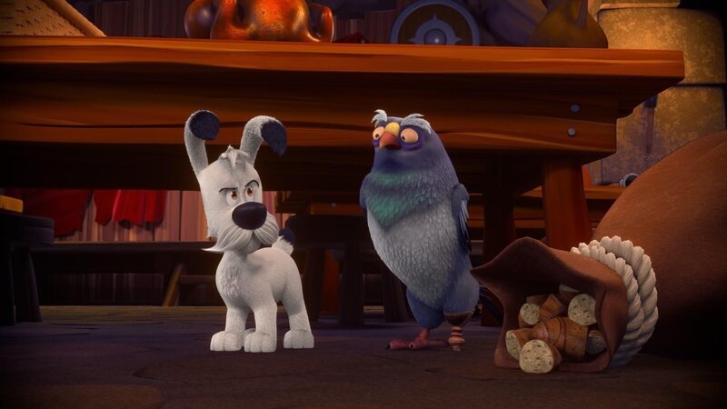 Idefix und Asthmatix finden das versteckte Brot. +++ – Bild: SUPER RTL /​ Brotkrumen und Spiele