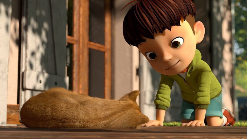 Kleiner Fuß, der jüngste Spross der Familie Brandt freut sich über seine Katze, die er jetzt haben darf. – Bild: La Station Animation – 2022