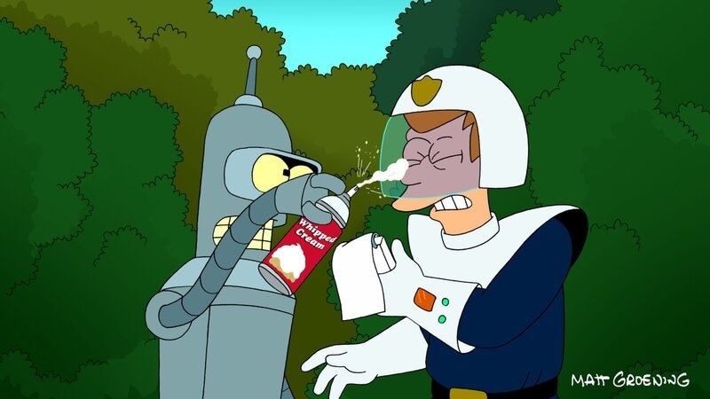 L-R: Auch nach dem Abschluss der Polizeiakademie hat Bender einfach keinen Respekt vor Fry – Bild: Paramount
