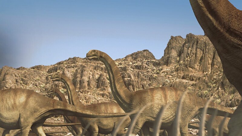 Zeitalter können auch schon mal 200 Millionen Jahre andauern. So wie etwa das Mesozoikum, als die Dinos unseren Planeten bevölkerten – Bild: ZDF