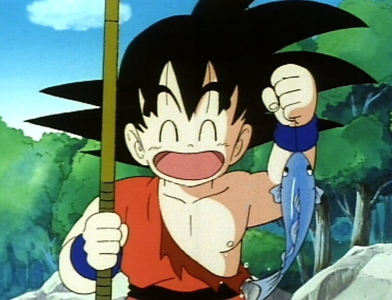 Son-Goku hat es geschafft. Ein alter Mann hat ihm gezeigt, wie man richtig angelt und er freut sich über seinen Fang … – Bild: RT2