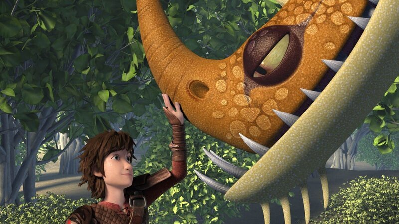 Hicks (l.) macht Garff Mut und besänftigt ihn. Der Drache ist in großer Gefahr und wurde mehrfach angegriffen. – Bild: DreamWorks Animation