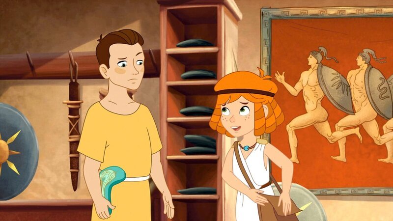 Lilli trifft Herakles mit verbogenem Diskus. – Bild: ORF/​DOR Film/​Trixter Productions, Vivatoon