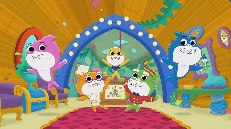 v.li.: Mommy Shark, Grandma Shark, Baby Shark, Grandpa Shark, Daddy Shark – Bild: Paramount