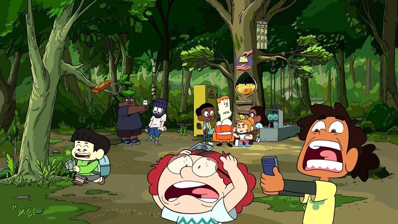 Bobby (l.), Craig (hinter, 3.v.l.), J.P. (hinter, 4.v.l.), Kelsey und Mortimor (hinter, 2.v.r), Kit (hinter, r.) – Bild: TM & The Cartoon Network, Inc.
