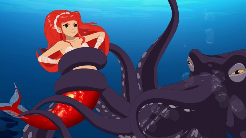Eine Riesenkrake hält Rikki mit seinen Fangarmen fest. Kann sie sich befreien? – Bild: ZDF/​Les Cartooneurs Associés