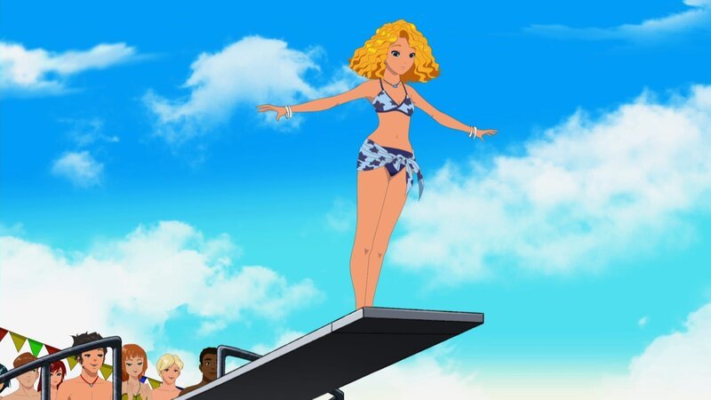 Wird Emma vor den Augen der anderen Partygäste ins Wasser springen? – Bild: ZDF/​Les Cartooneurs Associés