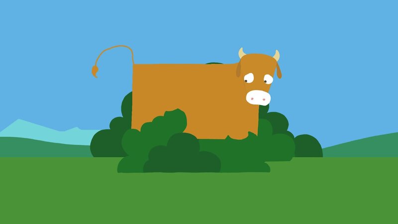 Die Kuh ist traurig, weil ihre Flecken verschwunden sind. – Bild: KiKA/​SWR/​Film Bilder/​Julia Ocker