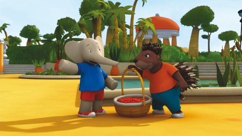 Badou und Munroe mit einem Korb voller Sonnenbeeren. – Bild: KI.KA/​Nelvana Limited