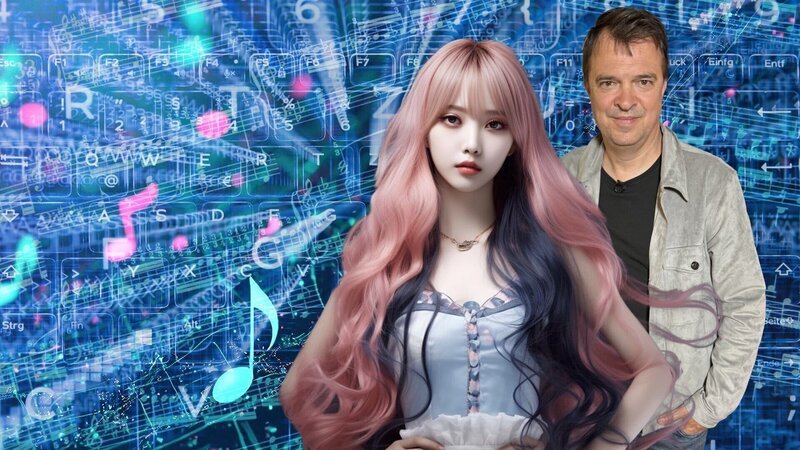 Komponist und Musikproduzent Thomas Foster hinter eine koreanischen KI-Sängerin. – Bild: Kobalt Productions GmbH Komponist und Musikproduzent Thomas Foster hinter eine koreanischen KI-Sängerin. – Bild: Kobalt Productions GmbH