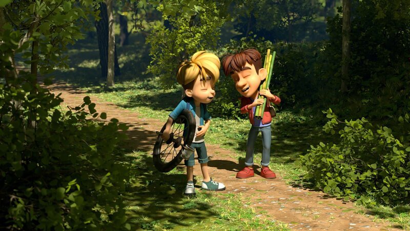 Ein seltenes Bild: Raphael und Hase von Maries Bande haben Spaß bei einer gemeinsamen Unternehmung. – Bild: ZDF/​La Station Animation