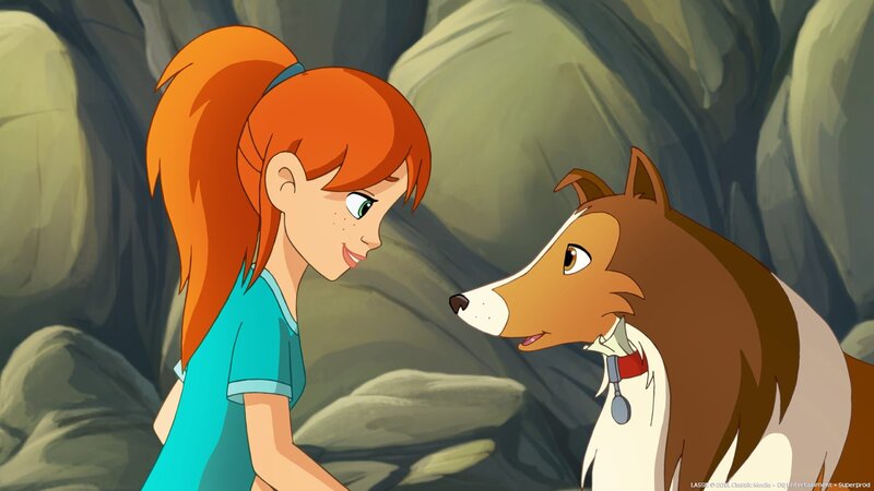 Zoe hat eine Nachricht an ihre Mutter an Lassies Halsband befestigt, damit die Hündin sie überbringen kann. – Bild: ZDF/​Classic Media/​DC Entertainment/​Superprod