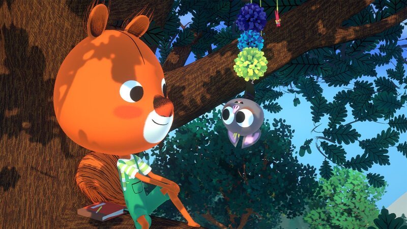 Edmund, das Eichhörnchen, auf seinem Lieblingsplatz. – Bild: hr/​MIAM! Animation