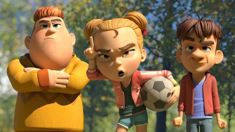 Die gegnerische Bande im Dorf besteht aus drei Kindern, mit denen nicht zu spaßen ist. Marie als Anführerin hat ihre beiden Jungs Samson und Hase voll im Griff. – Bild: La Station Animation – 2022 /​ ZDF