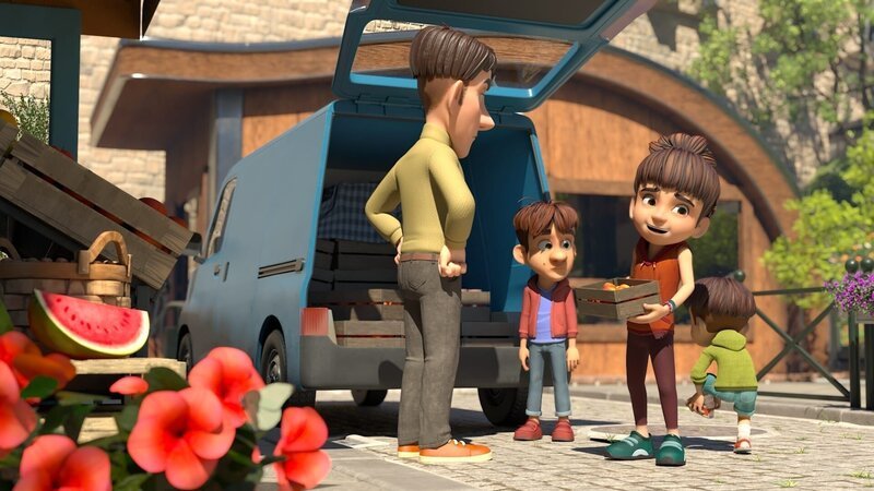Nach und nach lernen Bohnenstange und ihr Bruder Kleiner Fuß die anderen Kinder von Kleinwiesental kennen. Bernd, genannt Hase, ist der Sohn von Herrn Moosmeier, Besitzer des örtlichen Krämerladens. – Bild: La Station Animation – 2022