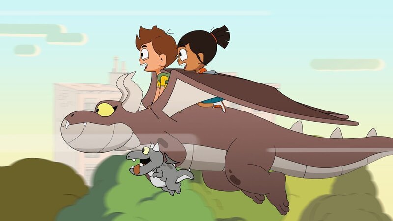 Mats (l.) und Malika fliegen mit den Drachen davon. – Bild: TOGGO plus