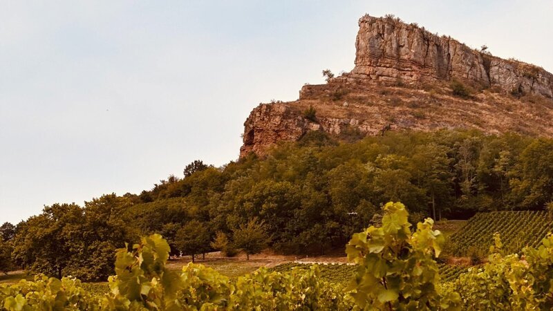  La Roche de Solutré, der 495 m hohe Felsen von Solutré liegt im Herzen eines als Grand Site de France anerkannten Naturschutzgebiets, das aus den Gemeinden Solutré, Pouilly und Vergisson besteht. – Bild: ORF/​Moviementum Filmproduktion