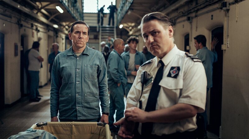 Professor Jasper Tempest (l., Ben Miller) und Prison Officer Jon Steddon (r., Lee Ross). – Bild: WDR/​Sofie Gheysens