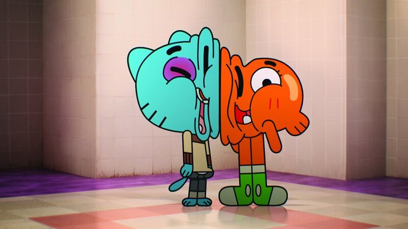 Darwin (re) und Gumball (li) täuschen eine Schlägerei vor. – Bild: CARTOON NETWORK